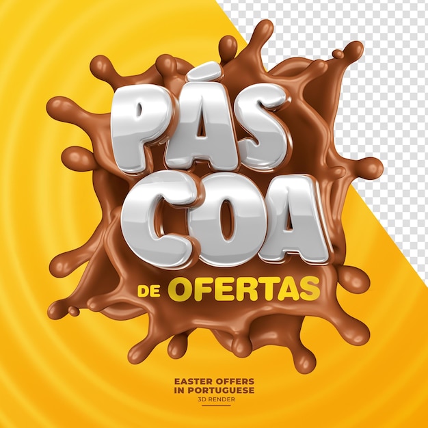 Label Easter of offers in Brazilian Portuguese 3d render with splash of chocolate