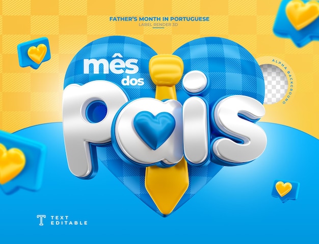 Label Fathers Day in brazilian portuguese 3d render