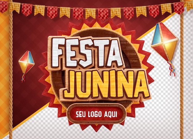 Label festa junina sao joao de ofertas wooden frame 3D Render