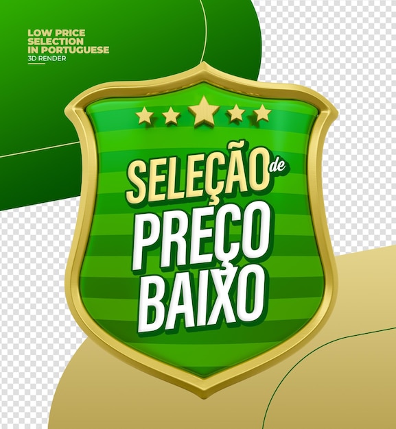 Label Low price selection in 3d render portuguese for marketing campaign in Brazil