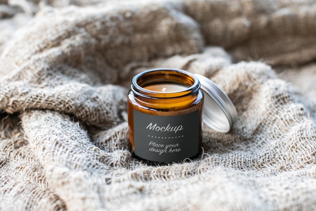 Label mockup of the glass jar with handmade candle