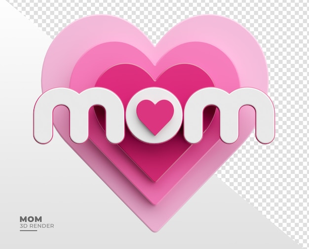 Label mom in 3d render with transparent background for mother's day compositions