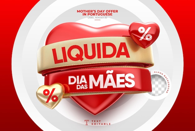 Label mother's day offer in portuguese 3d render for marketing campaign in brazil