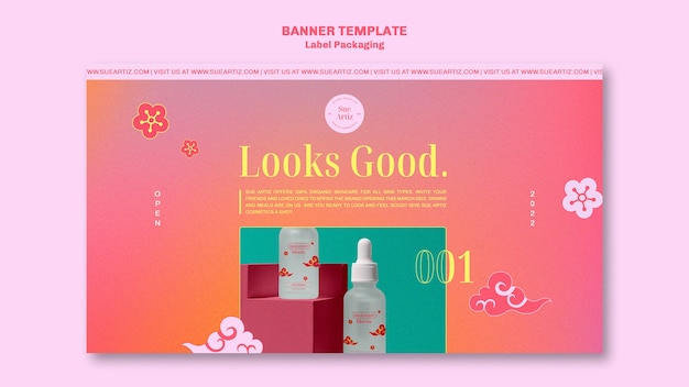 Label packaging with clouds horizontal banner