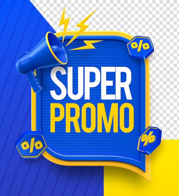 Label Super Promo in portuguese 3d render for marketing campaign in brazil