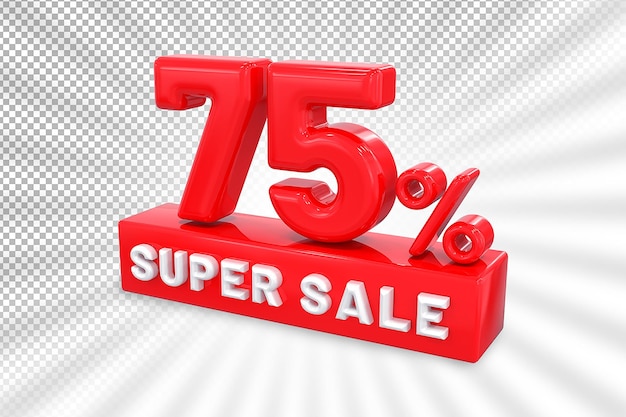 Label super sale up to 75 off red 3d render