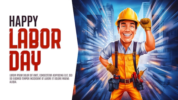 Labor day banner template with a group of workers