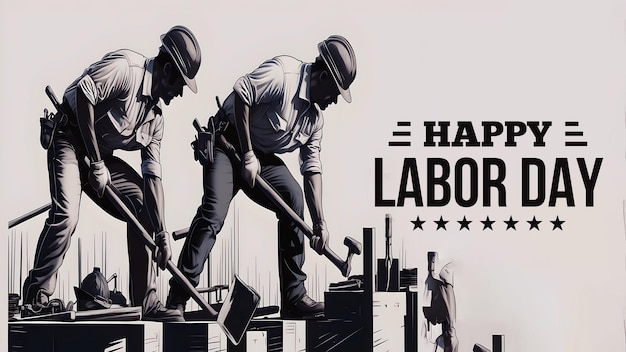 PSD labor day banner template with workers hard working