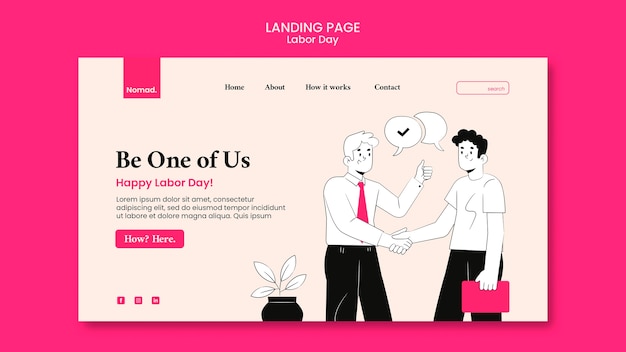 PSD labor day landing page template with illustration