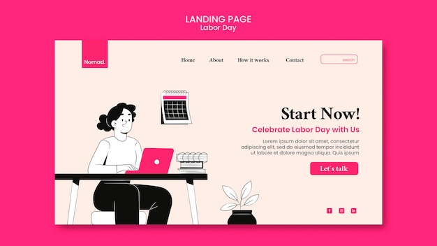 PSD labor day landing page with illustration