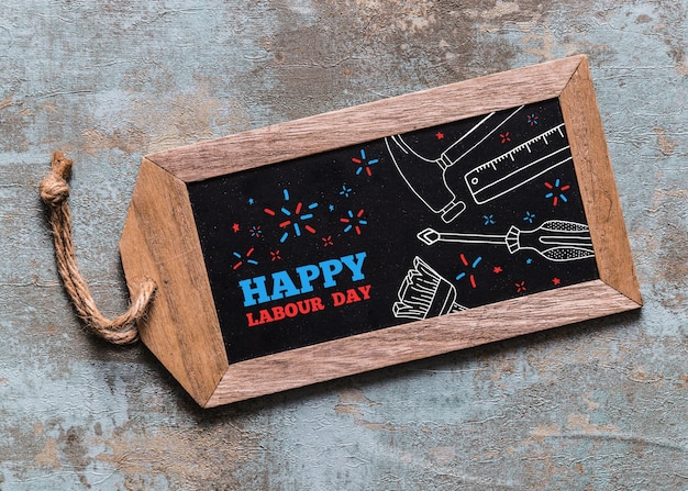 Labor day mockup with slate and tools