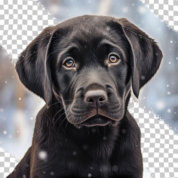 Labrador puppy in the snowy landscape transparent background