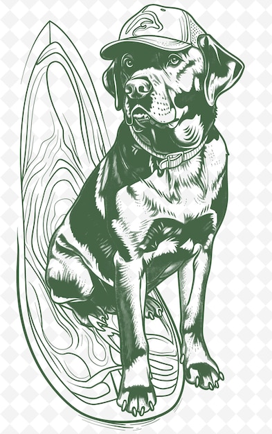 PSD labrador retriever with a surfboard looking laid back and co animals sketch art vector collections