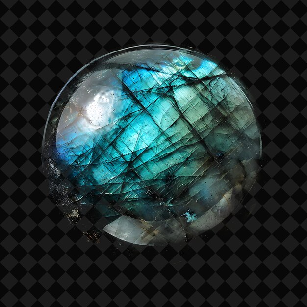 PSD labradorite crystal with round cabochon cut in blue green co png neon object on dark background