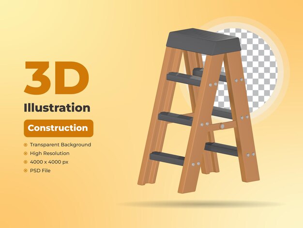 Ladder 3D Construction icon with Transparent Background