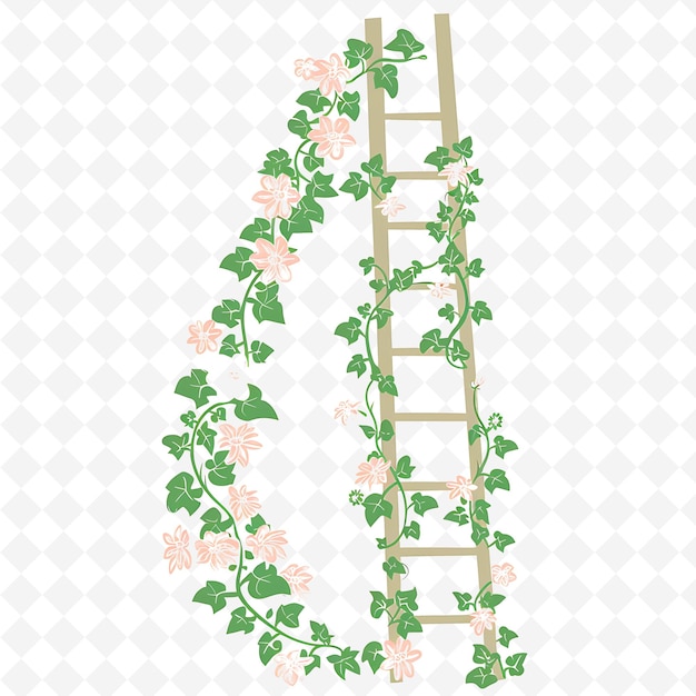 PSD ladder on the wall with flowers vector art illustration