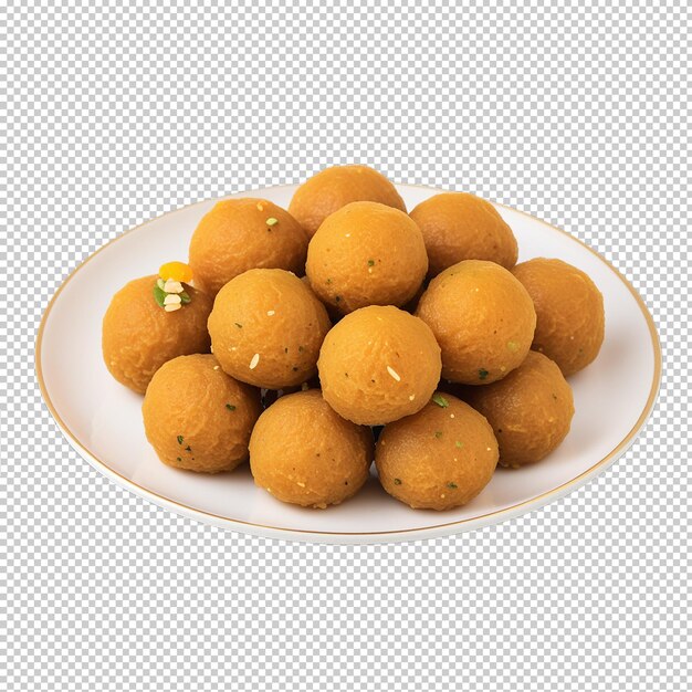 PSD laddu dessert food on plate isolated on a transparent background