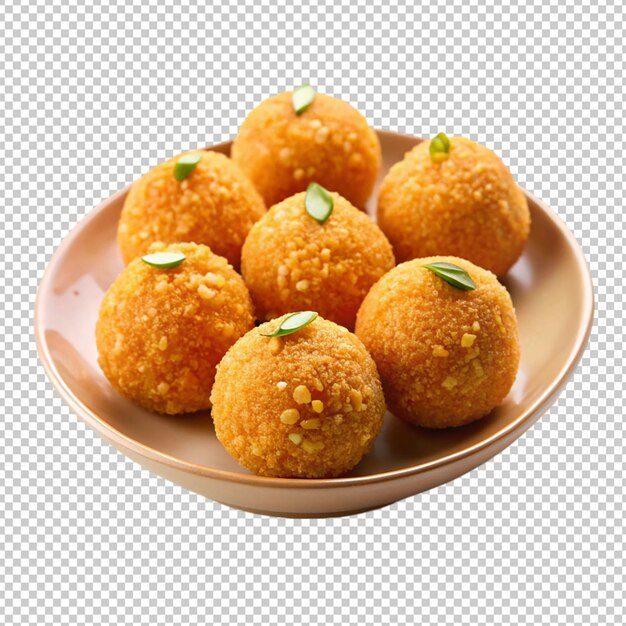 PSD laddu dessert n oval plate on transparent background