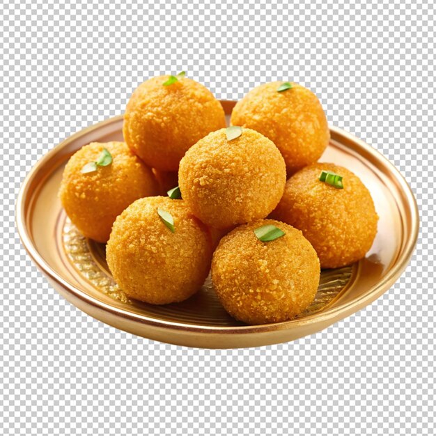 PSD laddu dessert n oval plate on transparent background