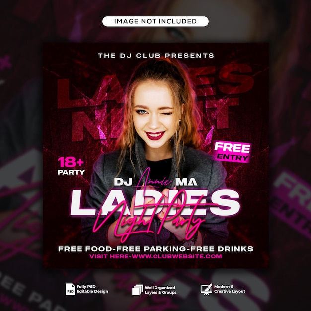 Ladies night dj party social media banner