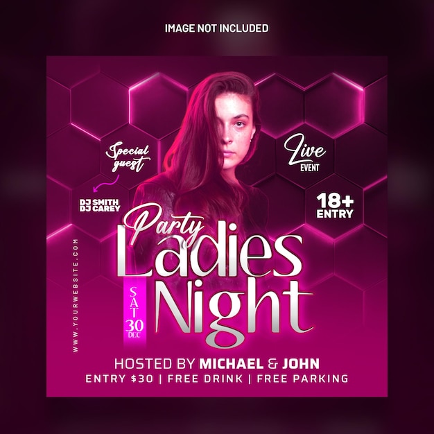 Ladies night dj party social media Flyer and web banner template