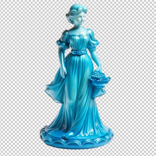 Lady blue glass antique statue isolated on transparent background