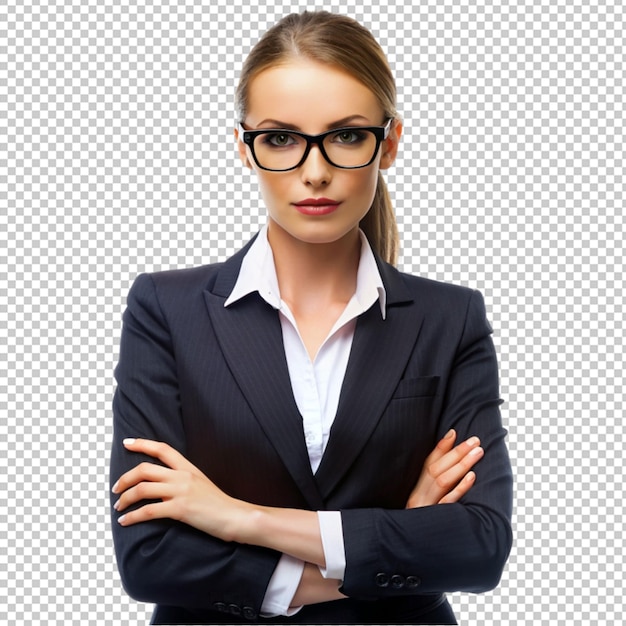 Lady in a business suit and black glasses stylish isolated on transparent background