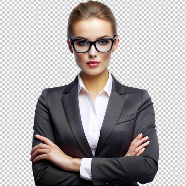 Lady in a business suit and black glasses stylish isolated on transparent background