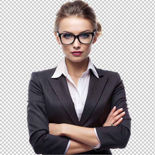 Lady in a business suit and black glasses stylish isolated on transparent background