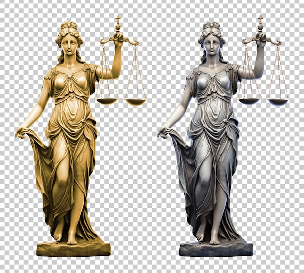 Lady Justice Themis Statue Set Isolated on Transparent Background