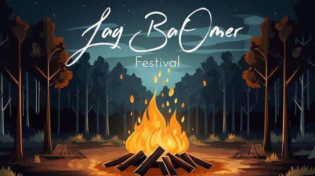 Lag Baomer bonfire in the forest Lag BOmer Jewish holiday camping concept