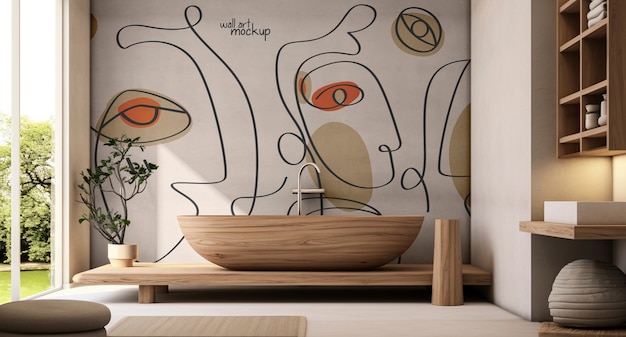 Lagom and japandi trend mural mockup