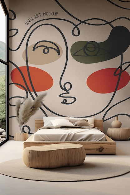 Lagom and japandi trend mural mockup