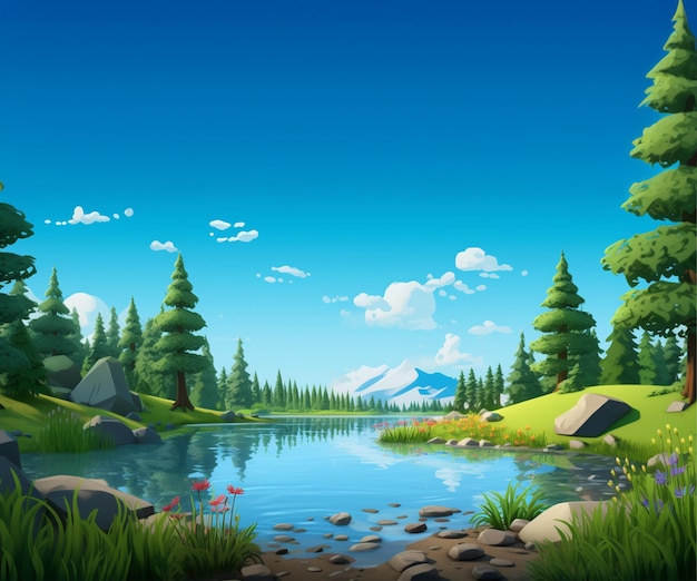 Lake near the forest 3d Background