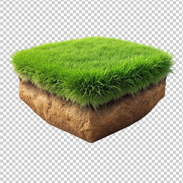 land piece with green grass realistic on transparent background