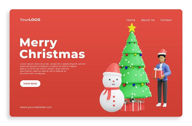 Landing page celebrating christmas 3d rendering 3d illustration Premium Psd