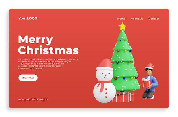 Landing page celebrating christmas 3d rendering 3d illustration Premium Psd