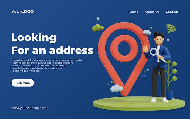 Landing page find address with maps home page uiux Premium Psd