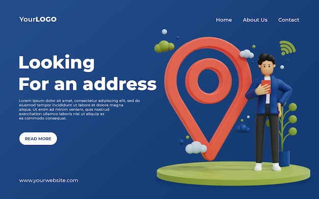 Landing page find address with maps home page uiux Premium Psd