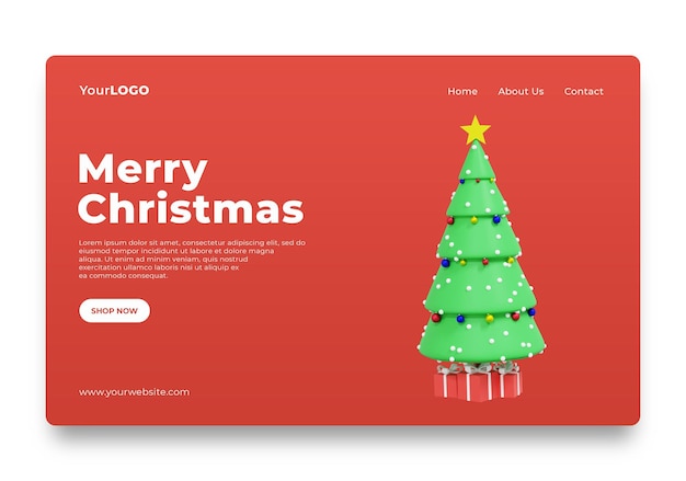 Landing page man opening christmas gifts at home 3d rendering 3d illustration Premium Psd