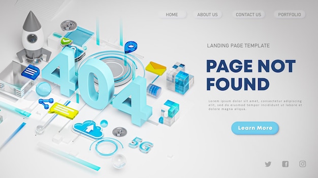 PSD landing page template 404 page not found 3d render