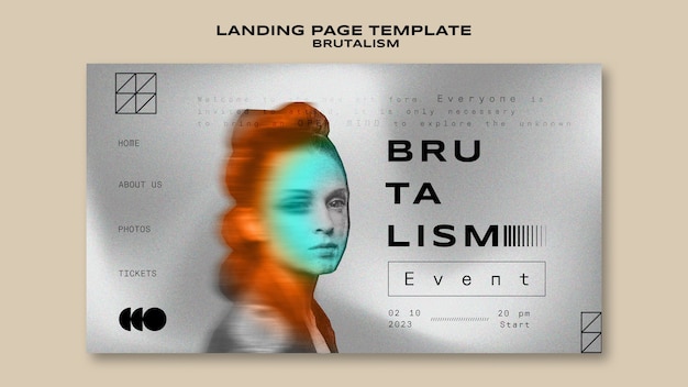 Landing page template in brutalism style