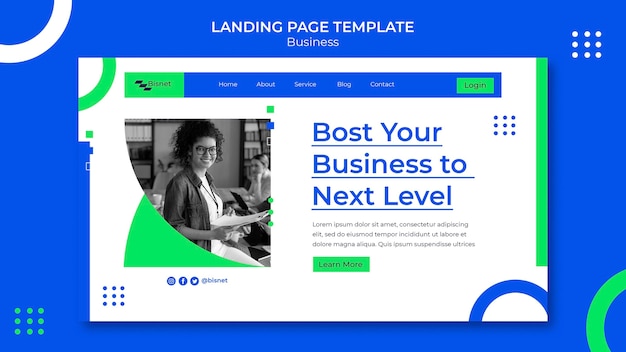 Landing page template for business solution with monochrome photo