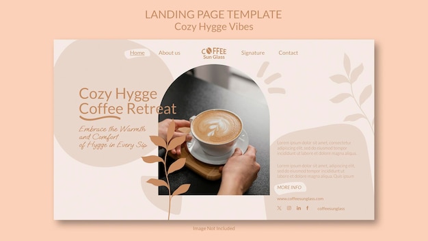 Landing page template Cozy Hygge Vibes coffee hot soft color