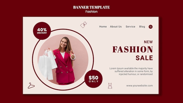 Landing page template for fashion sale with woman and shopping bags