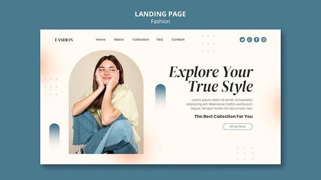 Landing page template for fashion style and clothing with woman