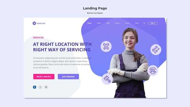 Landing page template for female auto mechanic