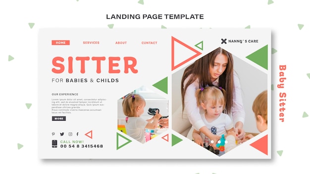 Landing page template for female baby-sitter with child