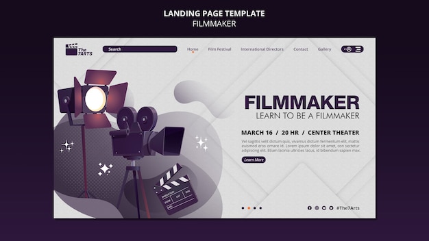 Landing page template for filmmaker courses with equipment