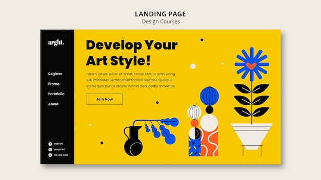 Landing page template for graphic design classes